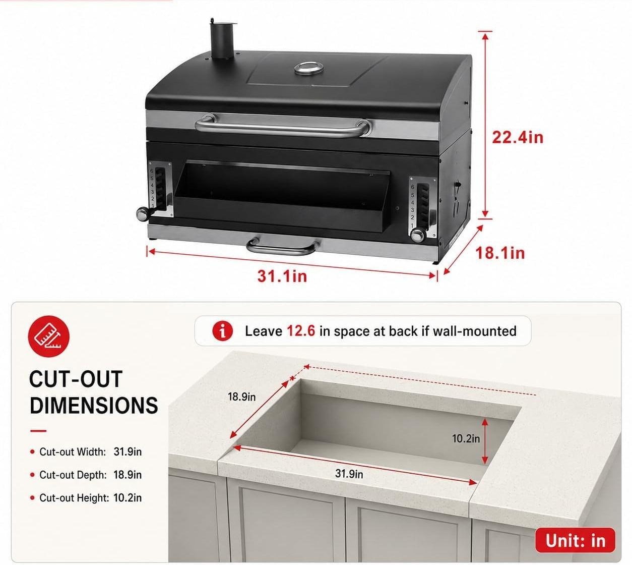 Built In Large Black Charcoal BBQ Grill