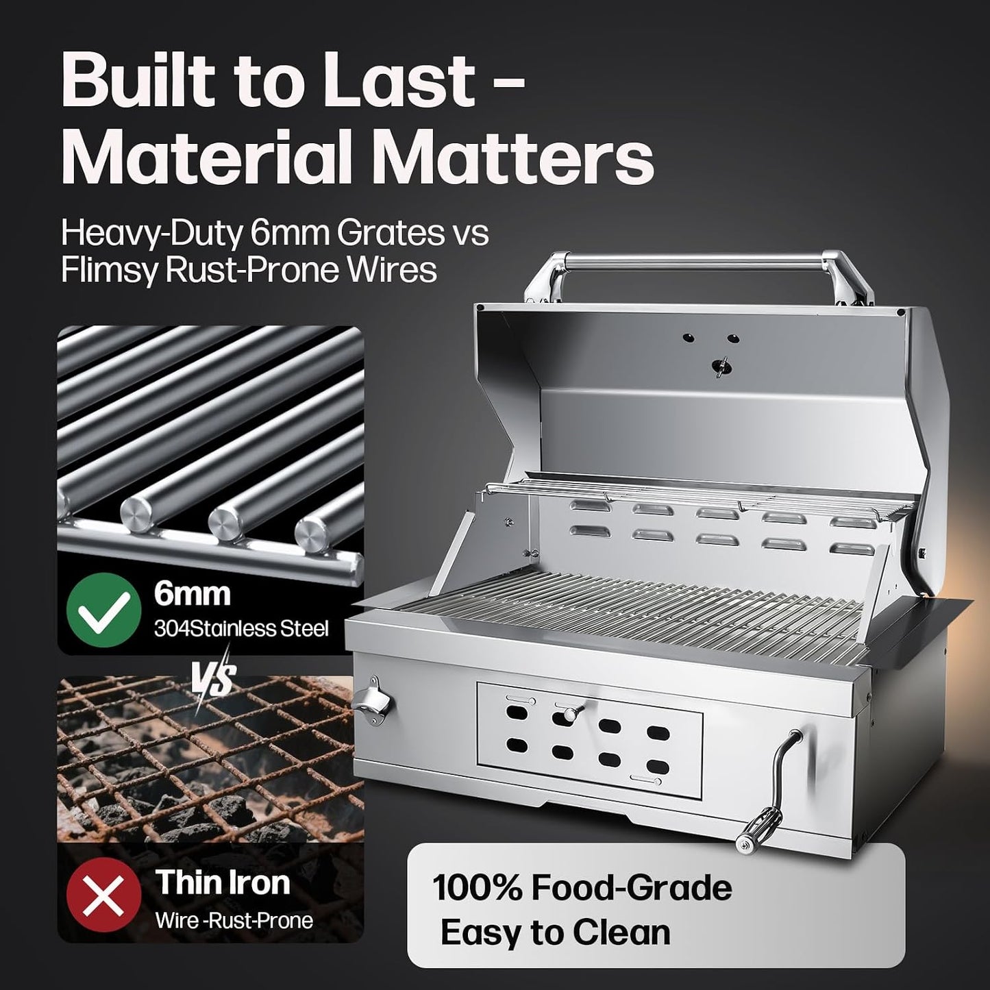 28 Inch Built In Large Charcoal BBQ Grill