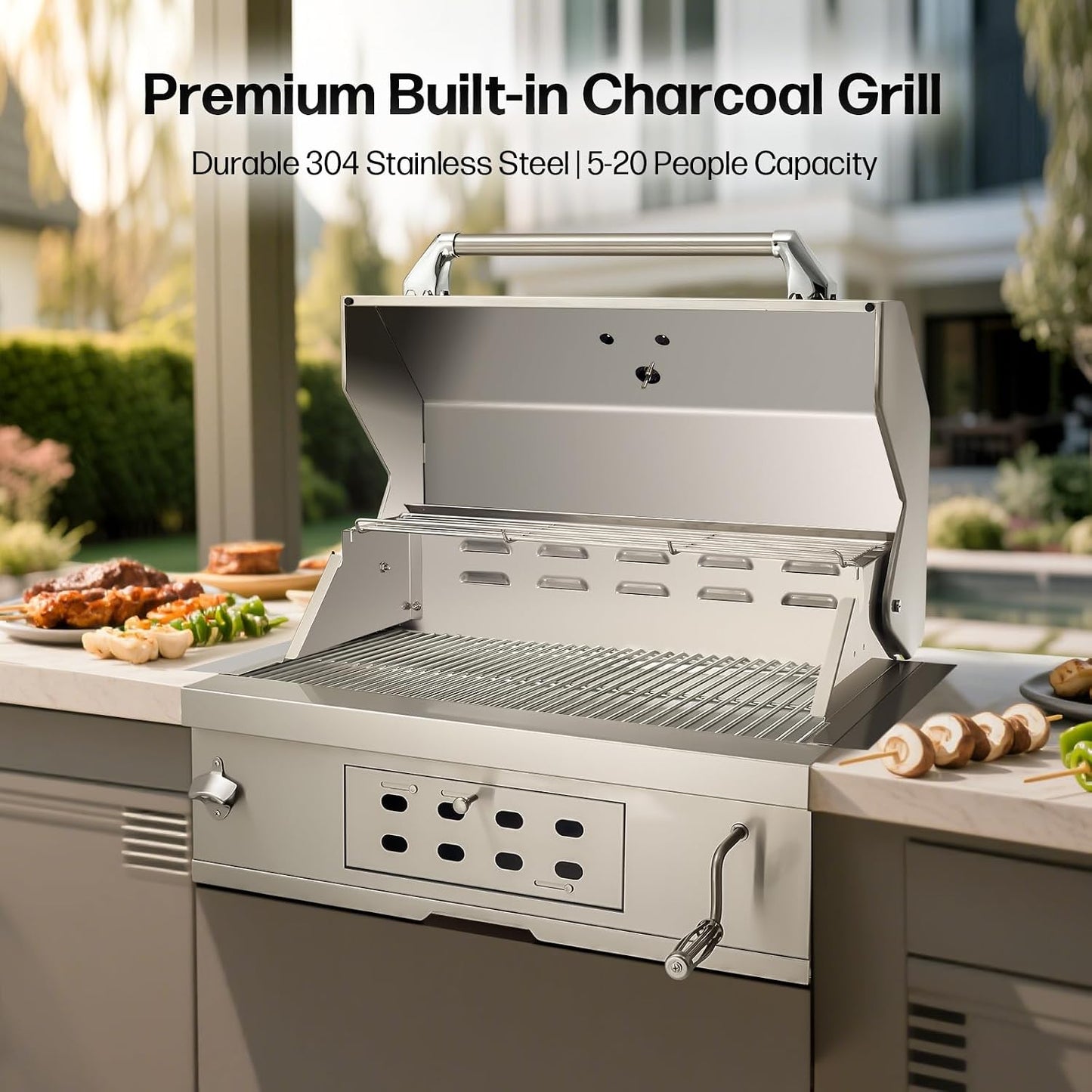 28 Inch Built In Large Charcoal BBQ Grill