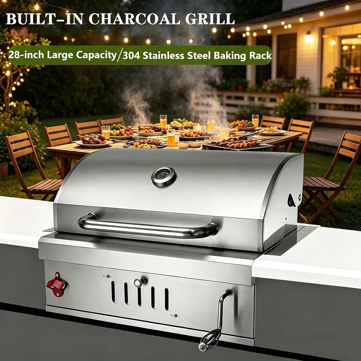Large Built In 28 Inch Charcoal BBQ Grill