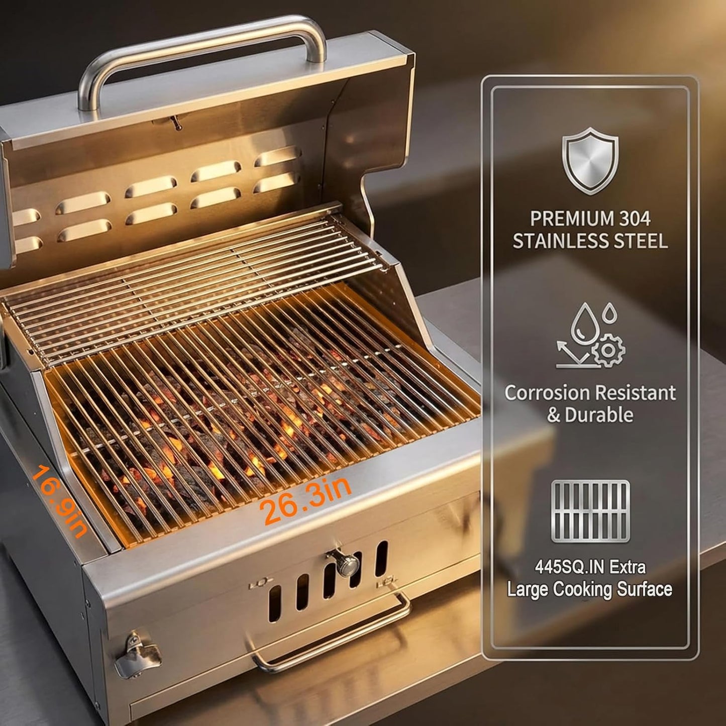 28 In Built In Charcoal BBQ Grill