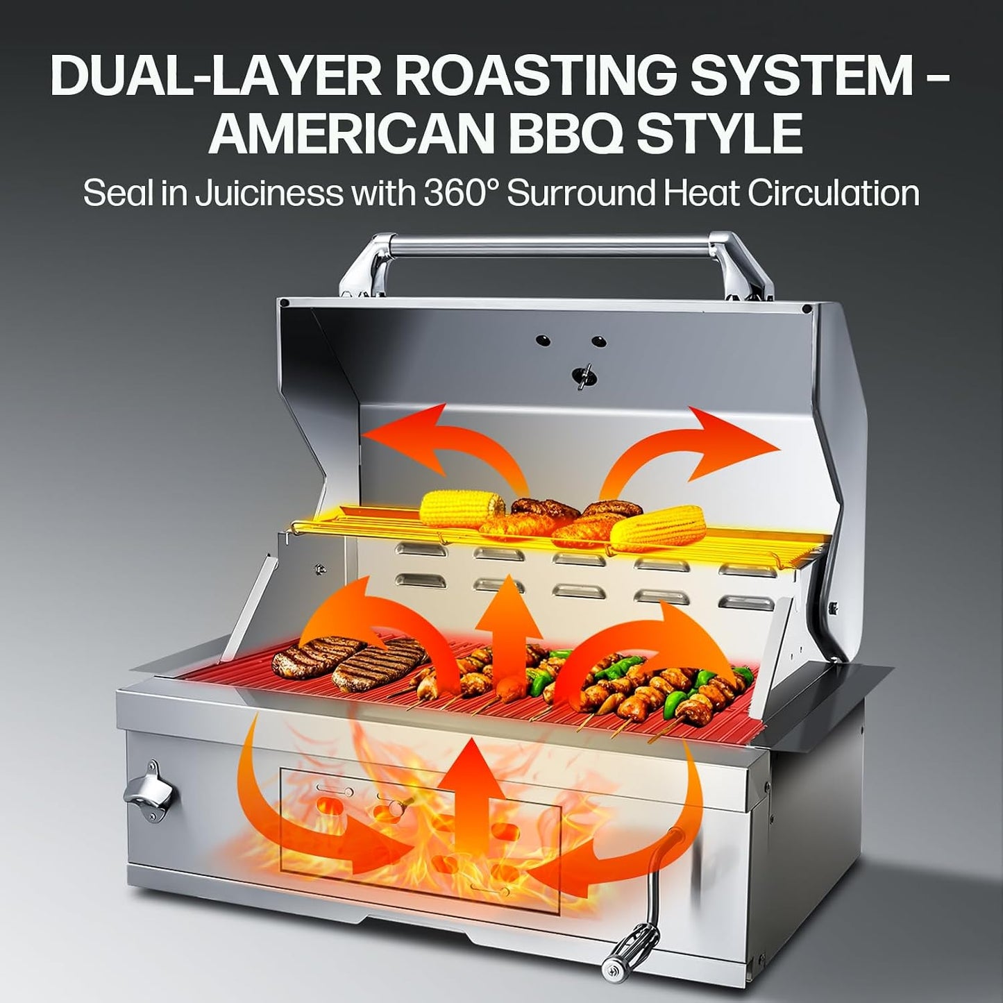 28 Inch Built In Large Charcoal BBQ Grill