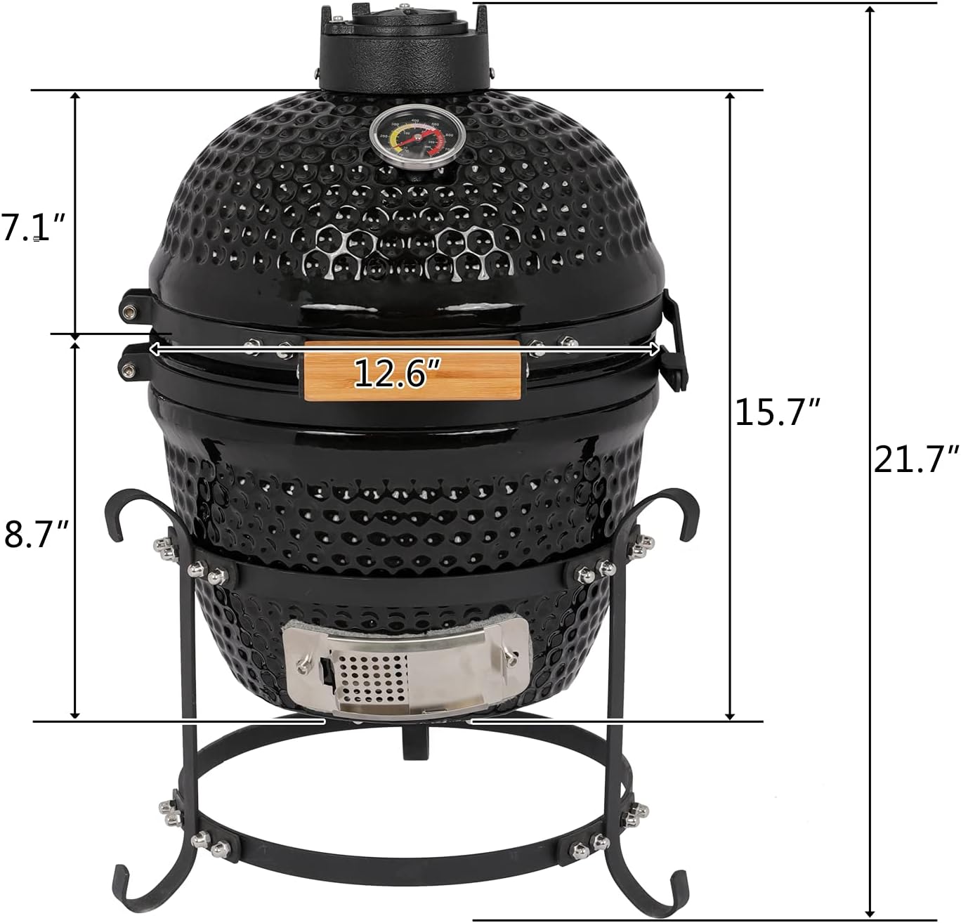 13" Ceramic Kamado Charcoal Grill, Black
