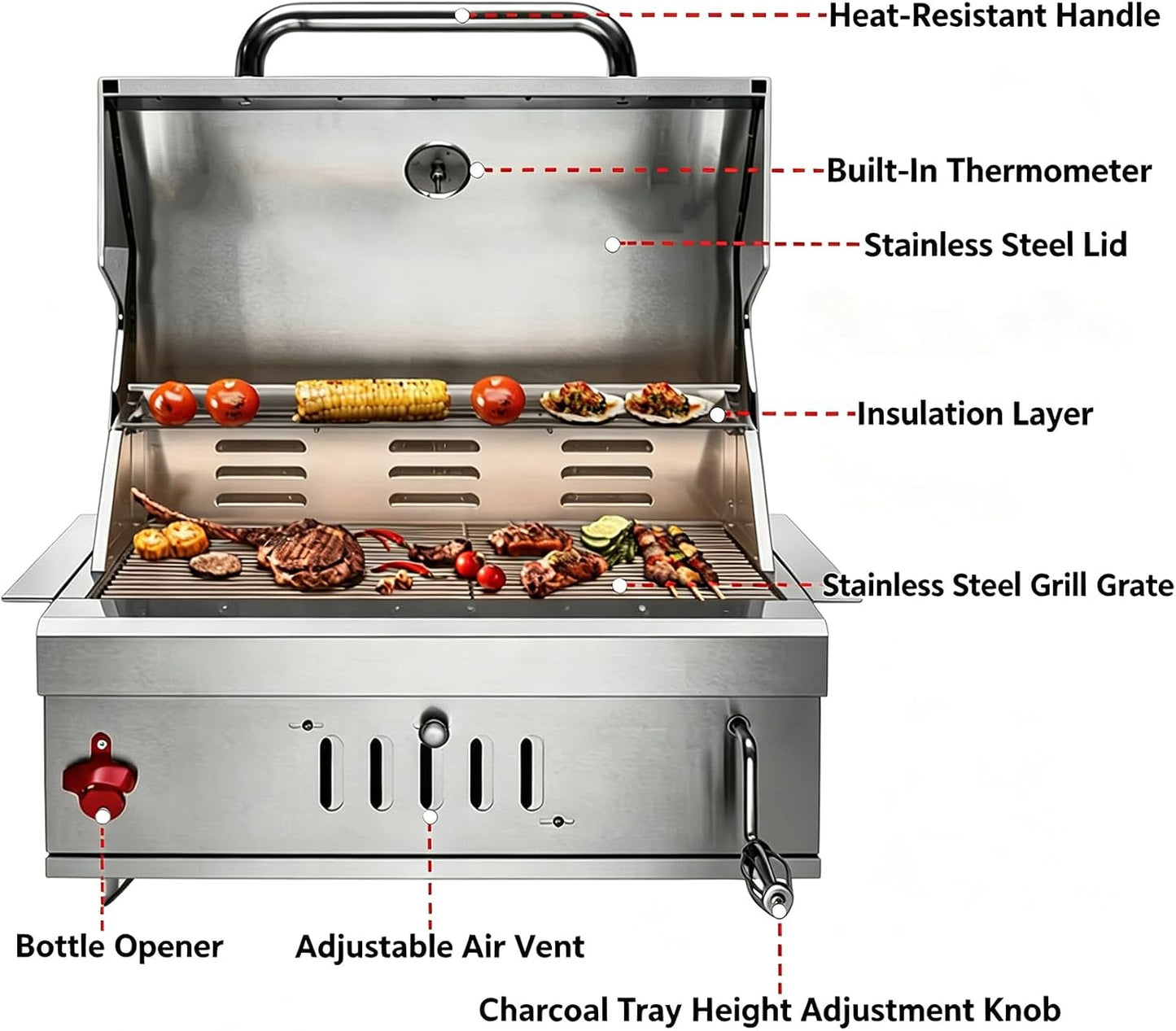 Large Built In 28 Inch Charcoal BBQ Grill