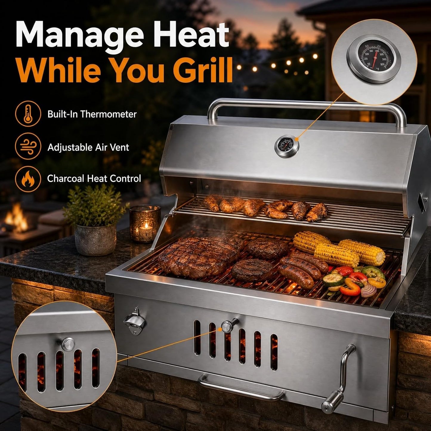 28In Built-In Charcoal Grill