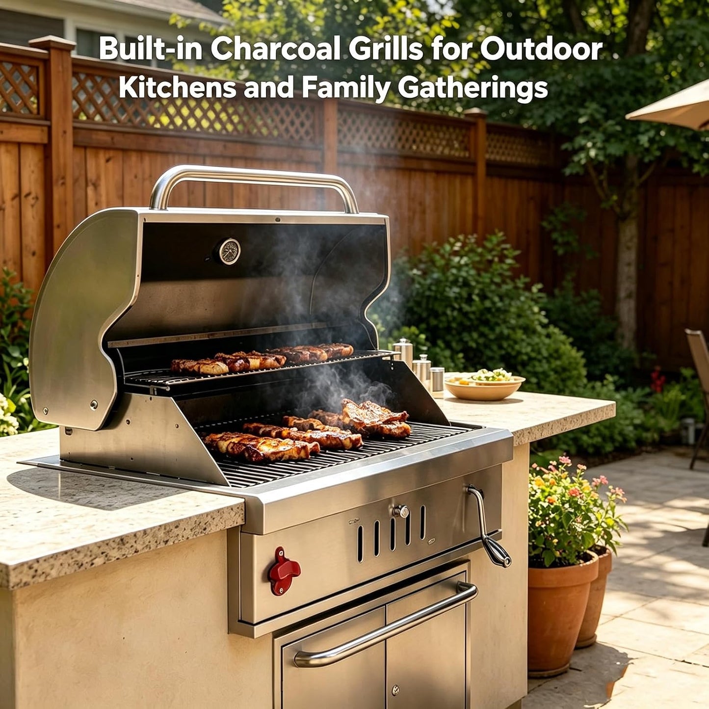 Large Built In 28 Inch Charcoal BBQ Grill