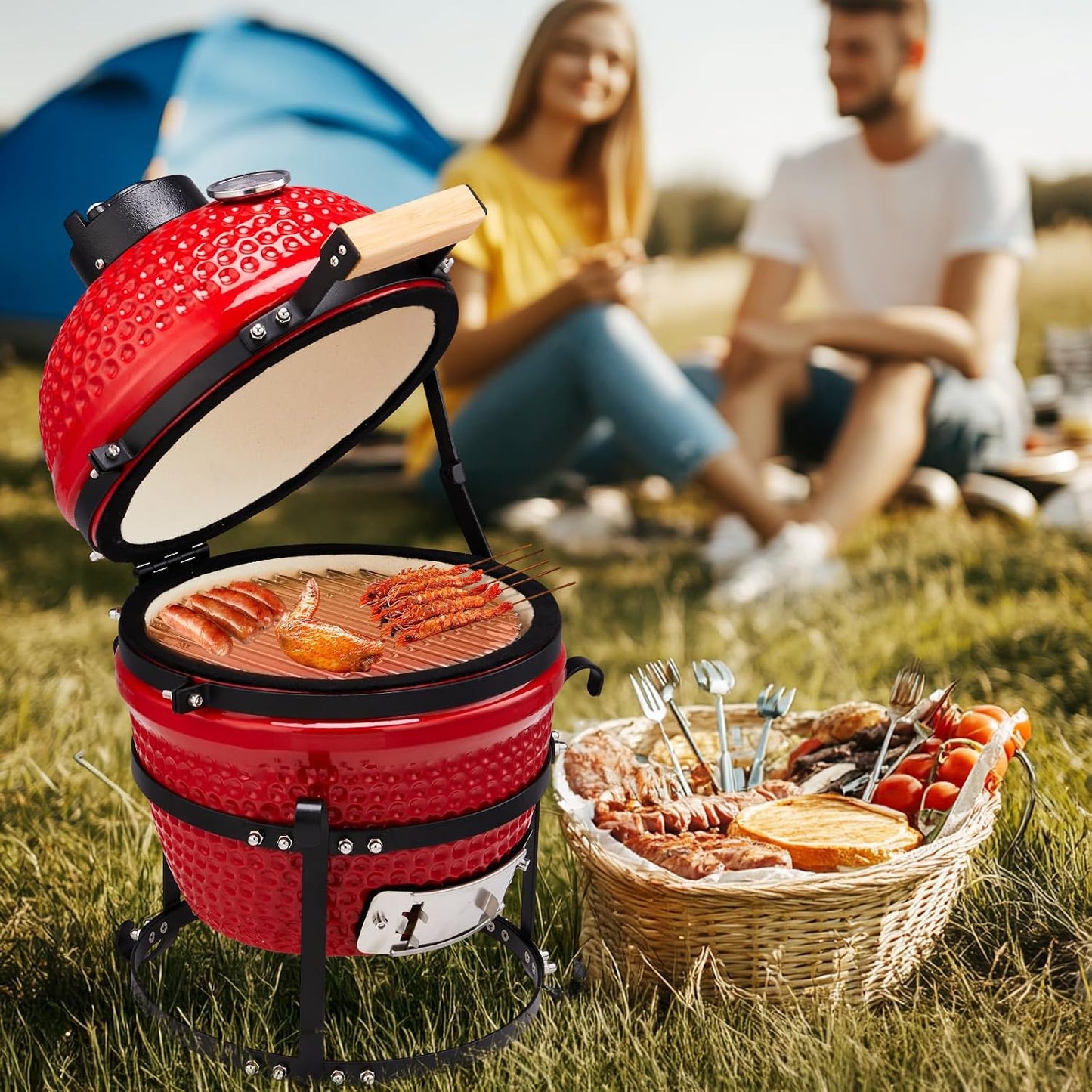 13" Portable Kamado Grill, Red