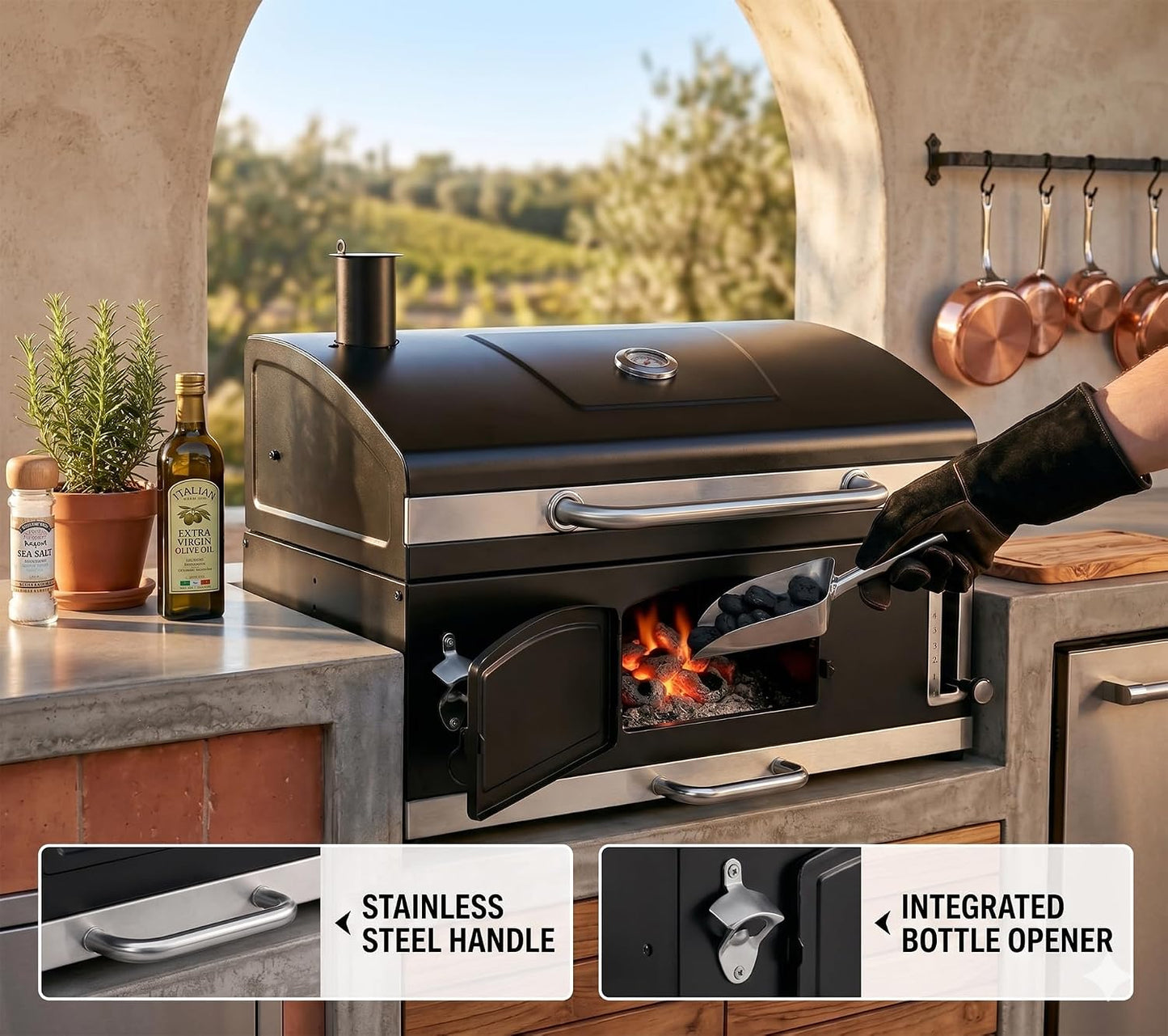 Large Built In Charcoal BBQ Grill