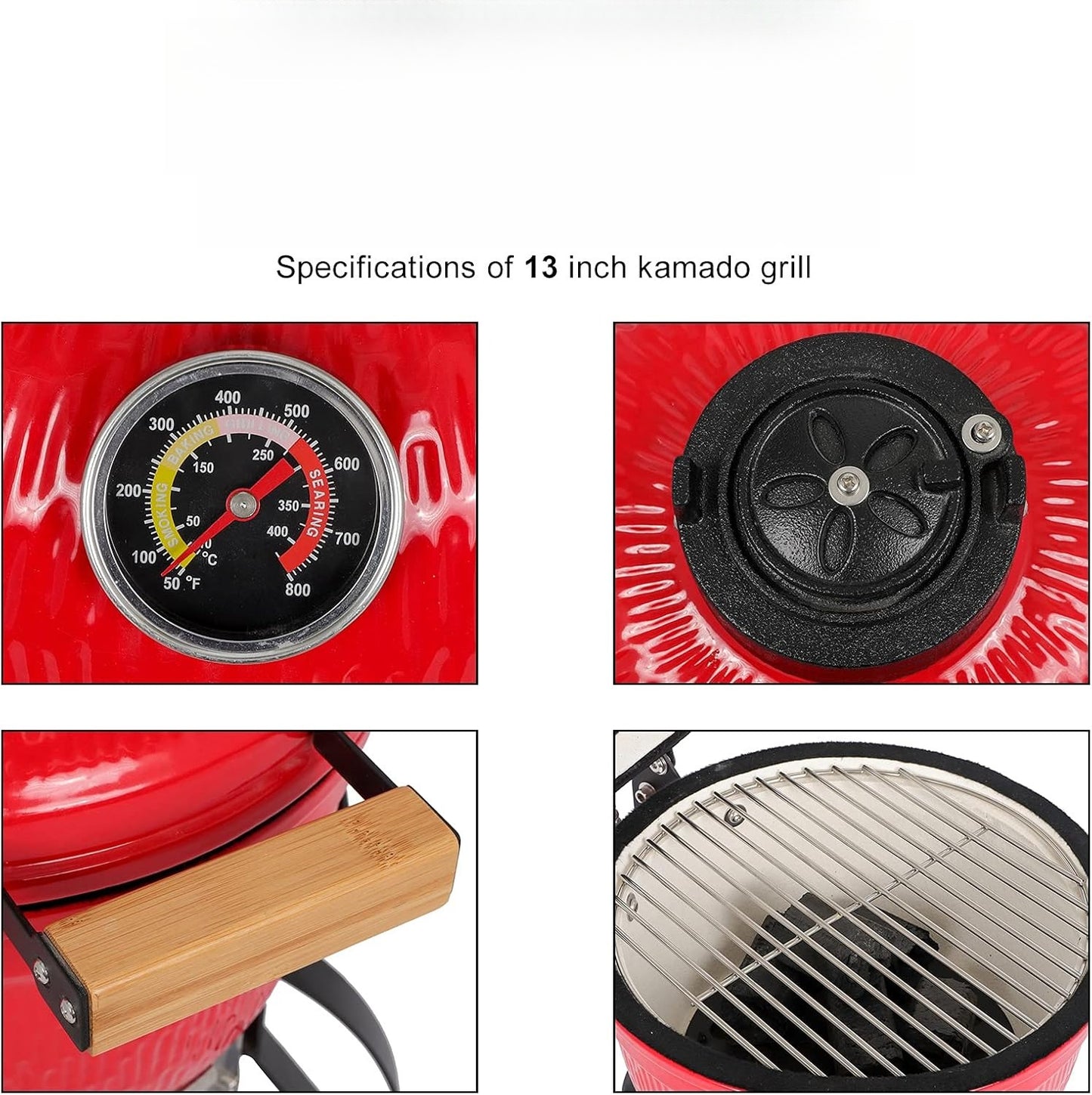 13" Ceramic Kamado Grill, Red